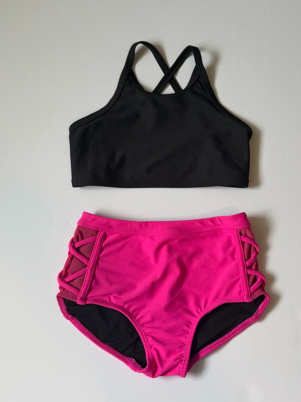 Oh Lala dancewear Black top & Pink bottoms size CS